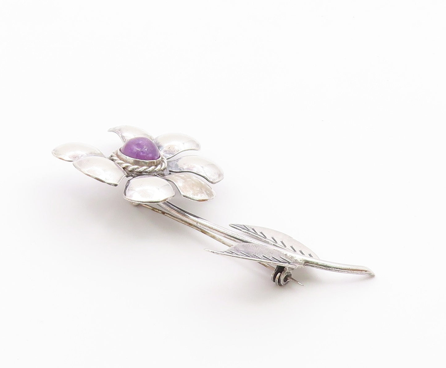 MEXICO 925 Silver  Vintage Amethyst Loves Me Loves Me Not Brooch Pin  BP3288