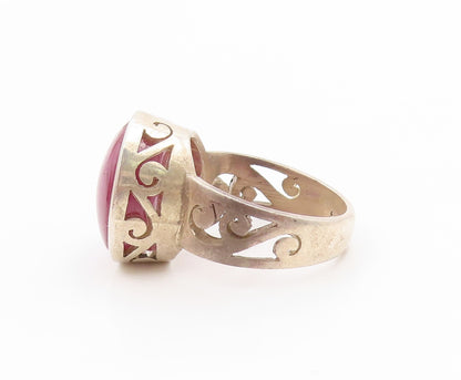 925 Sterling Silver Vintage Ring Oval Cat Eye Open Scrollwork Band Sz 9 RG34745