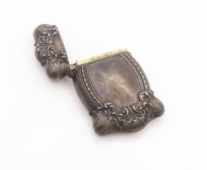 925 Sterling Silver Vintage Vesta Case Dark Tone Floral Carved OPENS  TR3929