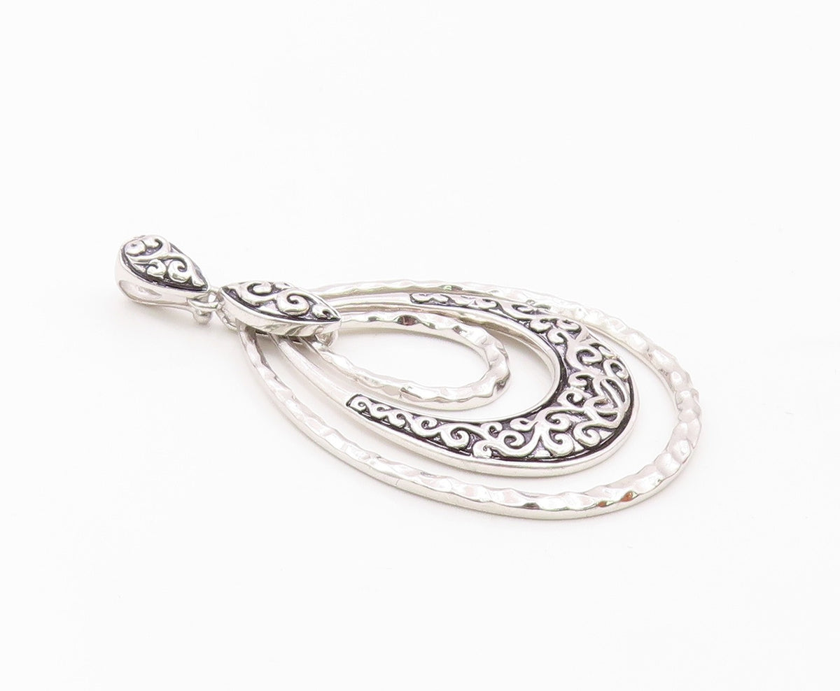 925 Sterling Silver  Shiny Graduated Tear Drop Hammered Swirl Pendant  PT13375