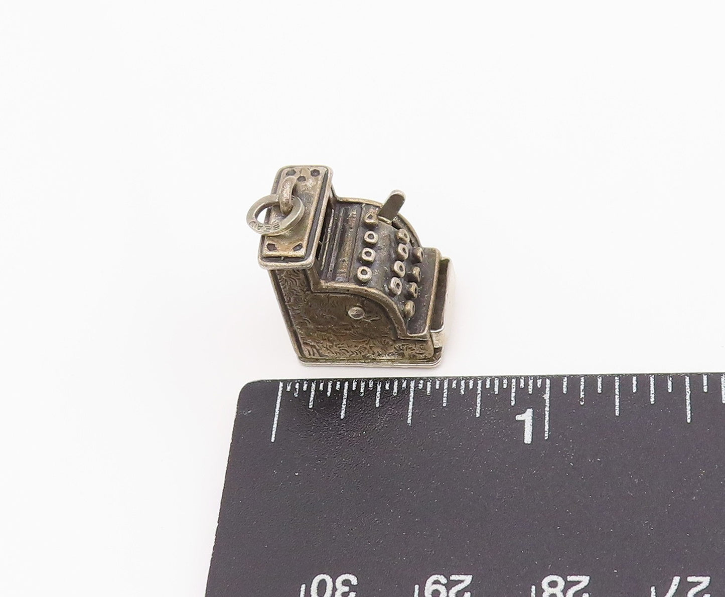 925 Sterling Silver Vintage Pendant Mechanical Cash Register Charm OPENS PT25649