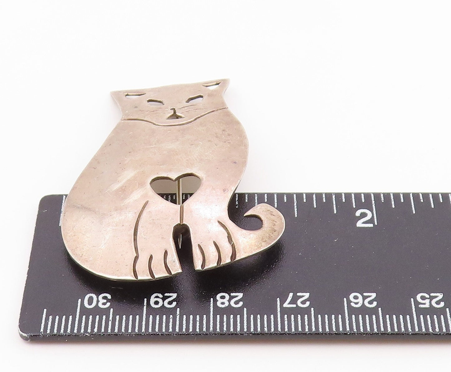 MEXICO 925 Sterling Silver  Vintage Smooth Sitting Cat Brooch Pin  BP4443