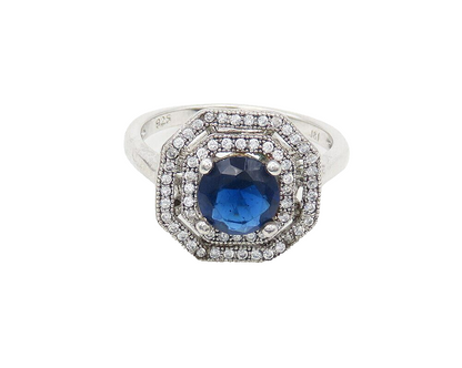 IAN GIBSON 925 Silver  Blue & White Topaz Octagon Band Ring Sz 7  RG18250