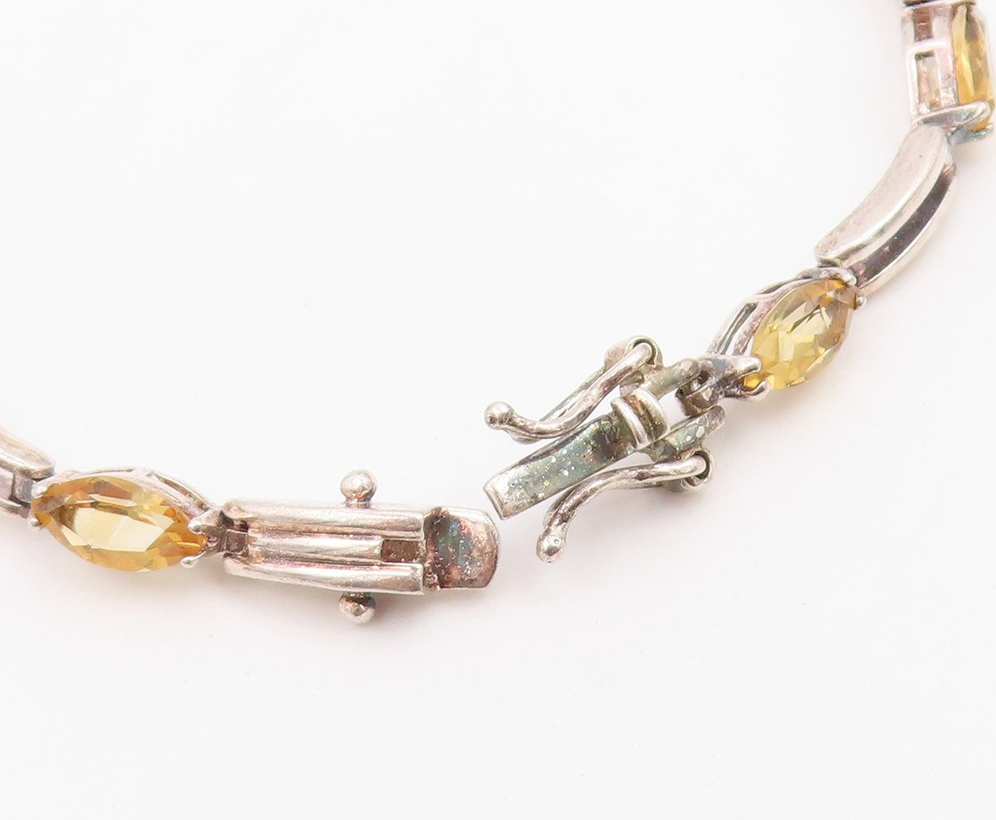 925 Sterling Silver Vintage Bracelet Modernist Marquise Cut Citrine Link BT12171