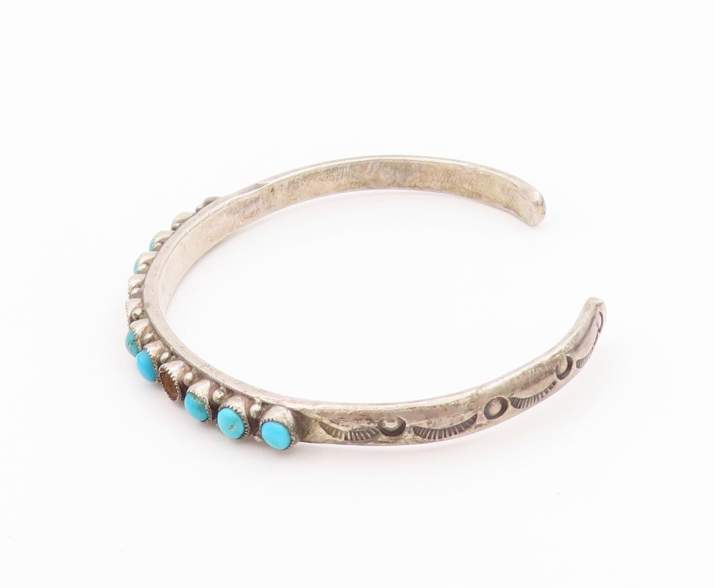 925 Sterling Silver Vintage Bracelet Antique Larimar Beaded Cuff  BT11301