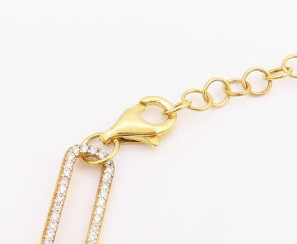 925 Sterling Silver Vintage Necklace Gold Plated CZ Paperclip Link Chain  NE4930