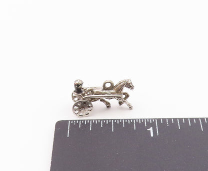 925 Sterling Silver  Vintage Old Fashioned Horse & Carriage Pendant  PT19083