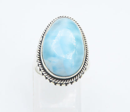 925 Sterling Silver  Cabochon Cut Larimar Twist Cocktail Ring Sz 6  RG8341
