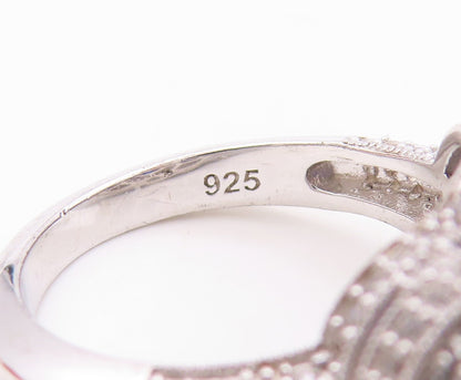 925 Sterling Silver Vintage Ring Oval Sapphire Halo CZ Inlay  Sz 7  RG30943