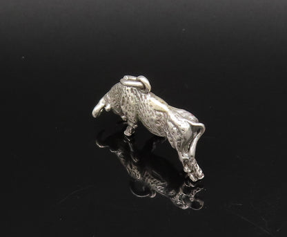 925 Sterling Silver  Vintage Sculpted Charging Bull Drop Pendant  PT21786