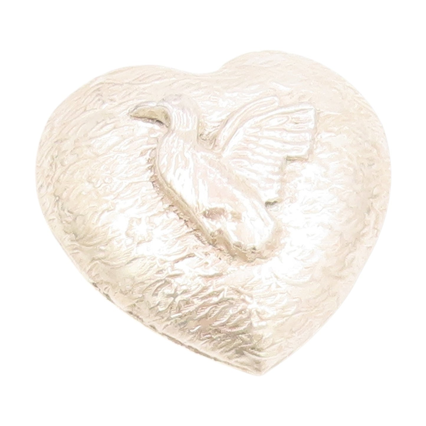 925 Sterling Silver Vintage Pendant Textured Peaceful Dove Love Heart  PT25609