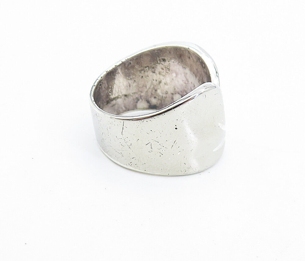 MEXICO 925 Silver  Vintage Polished Crinkle Detail Band Ring Sz 7.5  RG7408