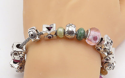 925 Sterling Silver & 18K GOLD Multi Gemstone Beaded Chain Bracelet BT3016