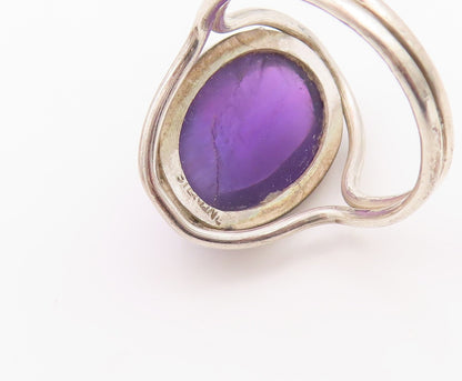 925 Sterling Silver Vintage Ring Large Cabochon Oval Amethyst  Sz 6  RG33089