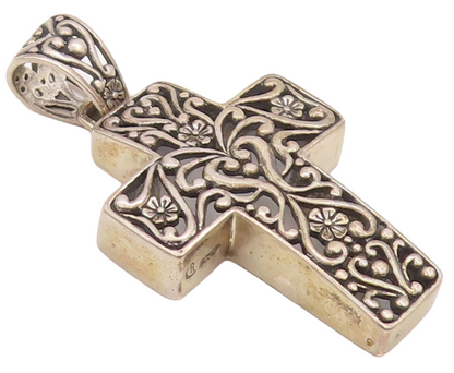925 Sterling Silver Vintage Pendant CAROLYN POLLACK Swirly Cutout Cross  PT23311
