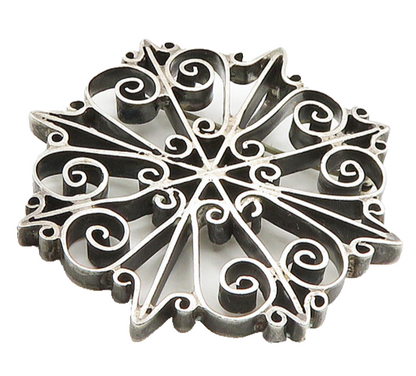 DESIGNER 925 Silver  Vintage Dark Tone Swirl Flower Motif Brooch Pin  BP7772