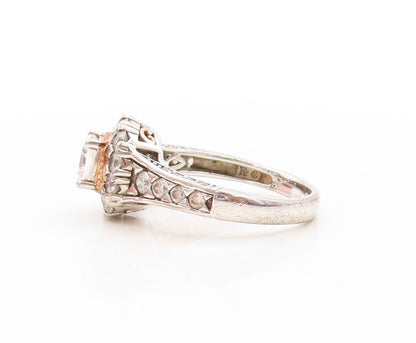 925 Sterling Silver Vintage Ring Square Cut Halo Round Cut CZ  Sz 9  RG31581