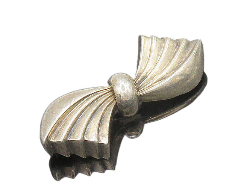 CHARLES KRYPELL 925 Sterling Silver  Vintage Ribbon Bow Tie Brooch Pin  BP7626