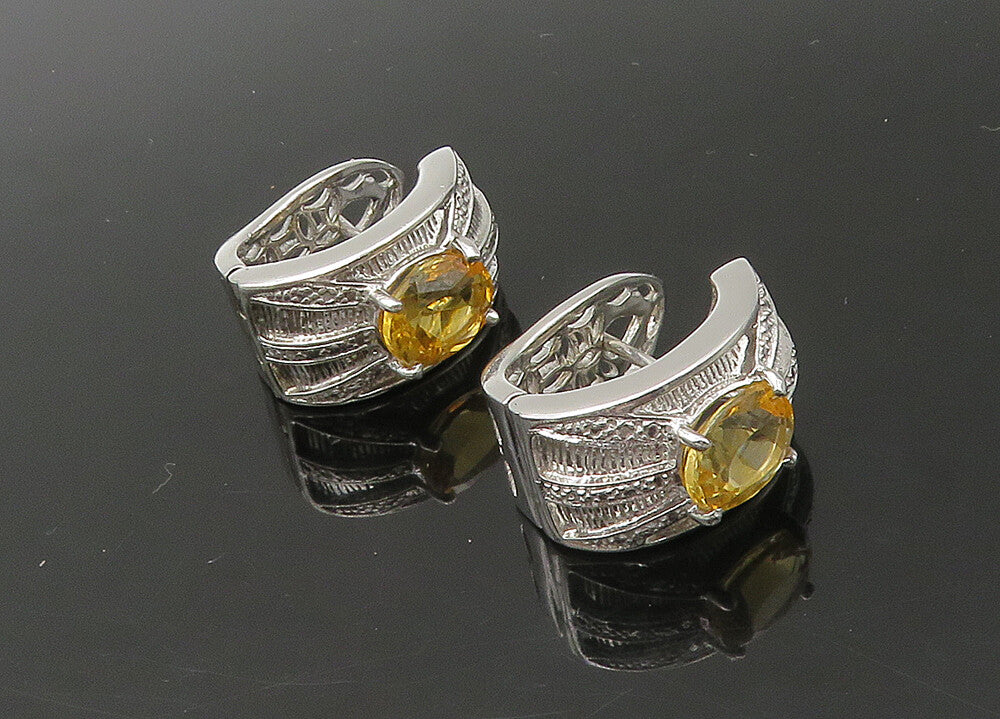DAVID SIGAL 925 Silver  Vintage Citrine Shiny Hinge Hoop Earrings  EG11026