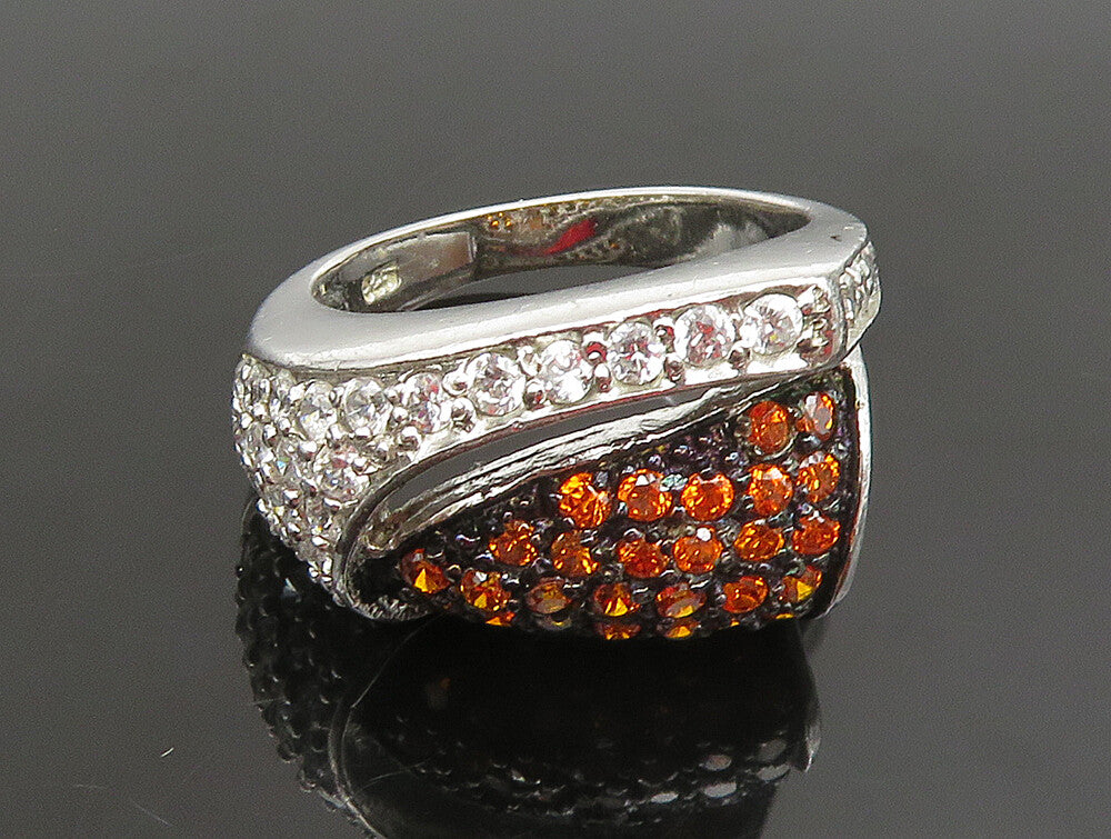 925 Silver  Vintage Bold White & Orange Cubic Zirconia Ring Sz 8  RG25303