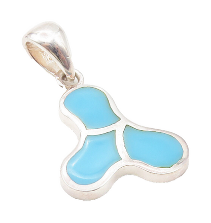 925 Sterling Silver  Petite Inlaid Turquoise Pattern Drop Pendant  PT8824