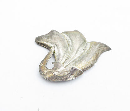MEXICO 925 Sterling Silver  Vintage Shiny Dark Tone Flower Brooch Pin  BP1553