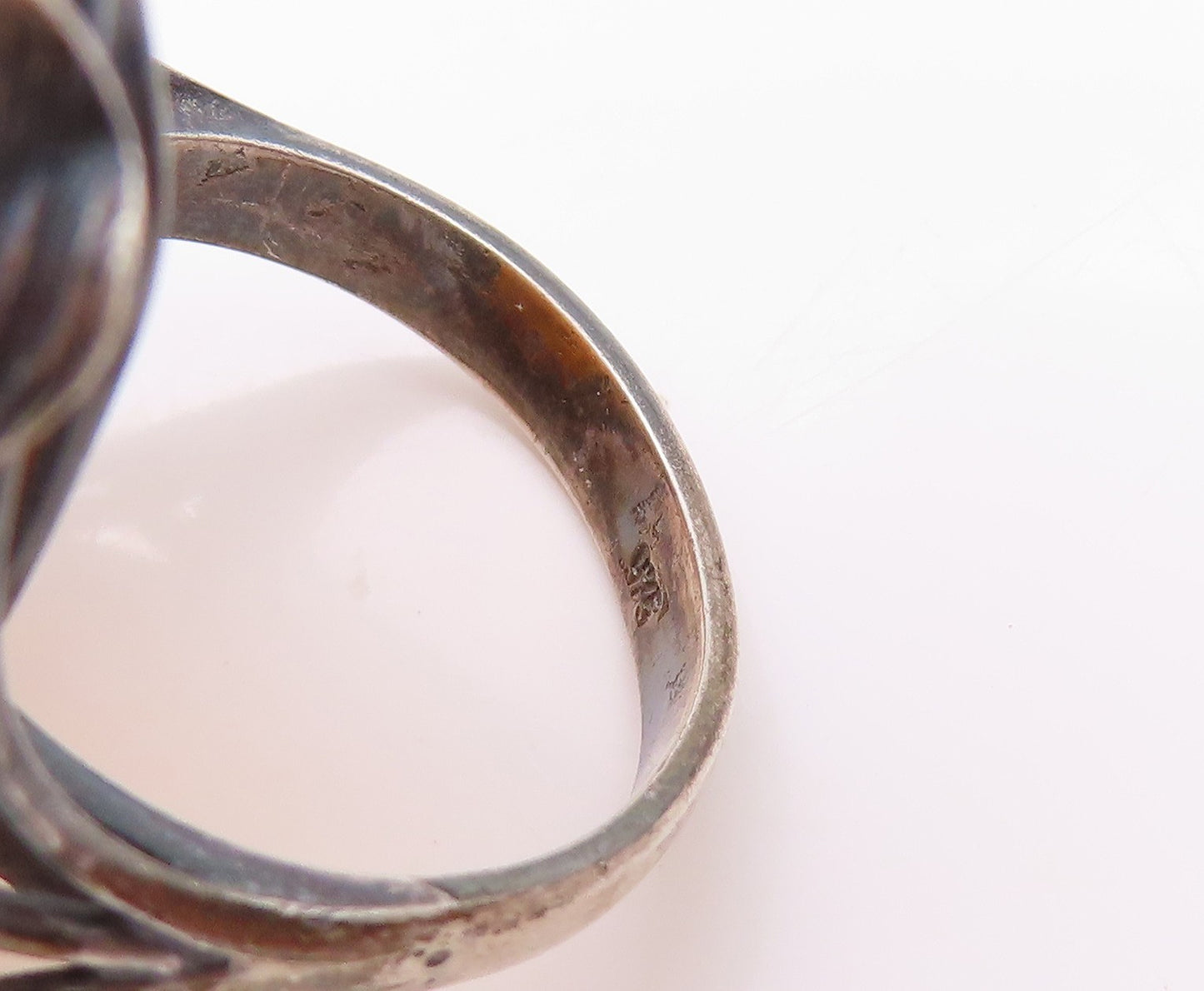 925 Sterling Silver Vintage Ring POLAND Floral Carved Honey Amber  Sz 8  RG32664