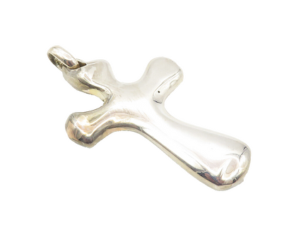925 Sterling Silver  Vintage Shiny Hollow Religious Cross Pendant  PT7885