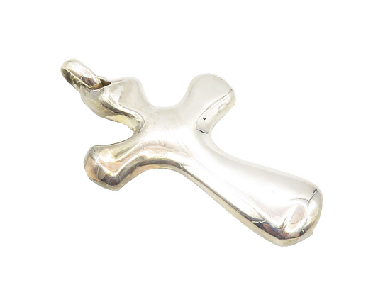 925 Sterling Silver  Vintage Shiny Hollow Religious Cross Pendant  PT7885