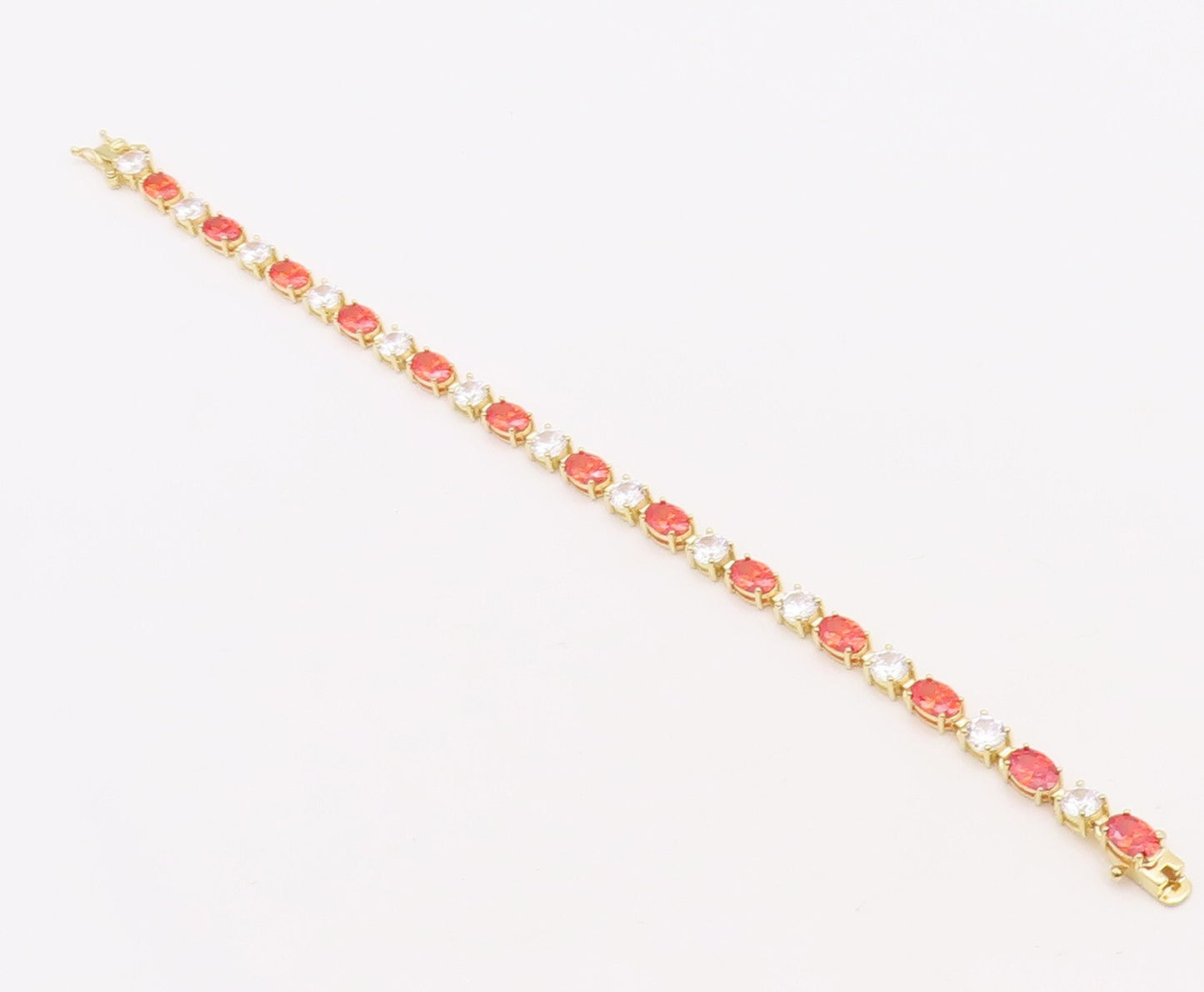 925 Sterling Silver Vintage Bracelet Gold Plated Oval Orange & White CZ  BT10835