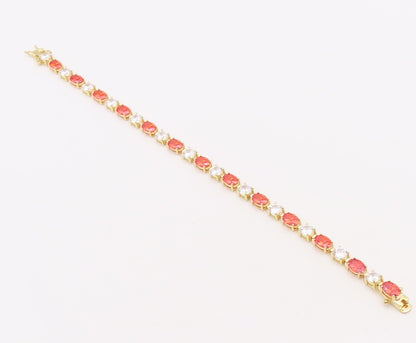 925 Sterling Silver Vintage Bracelet Gold Plated Oval Orange & White CZ  BT10835