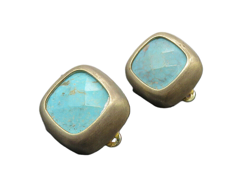 925 Sterling Silver  Vintage Inlaid Turquoise Non Pierce Earrings  EG5174
