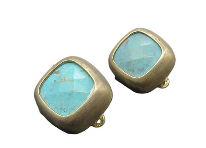 925 Sterling Silver  Vintage Inlaid Turquoise Non Pierce Earrings  EG5174