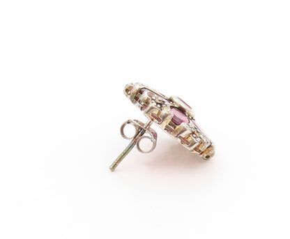 925 Sterling Silver Vintage Earrings Oval Cut Amethyst & CZ Flower EG13392