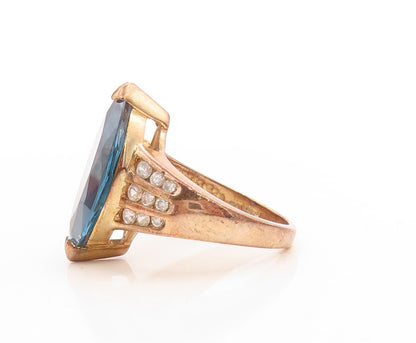 925 Sterling Silver Vintage Ring Gold Plated Blue & White Topaz  Sz 7  RG31613