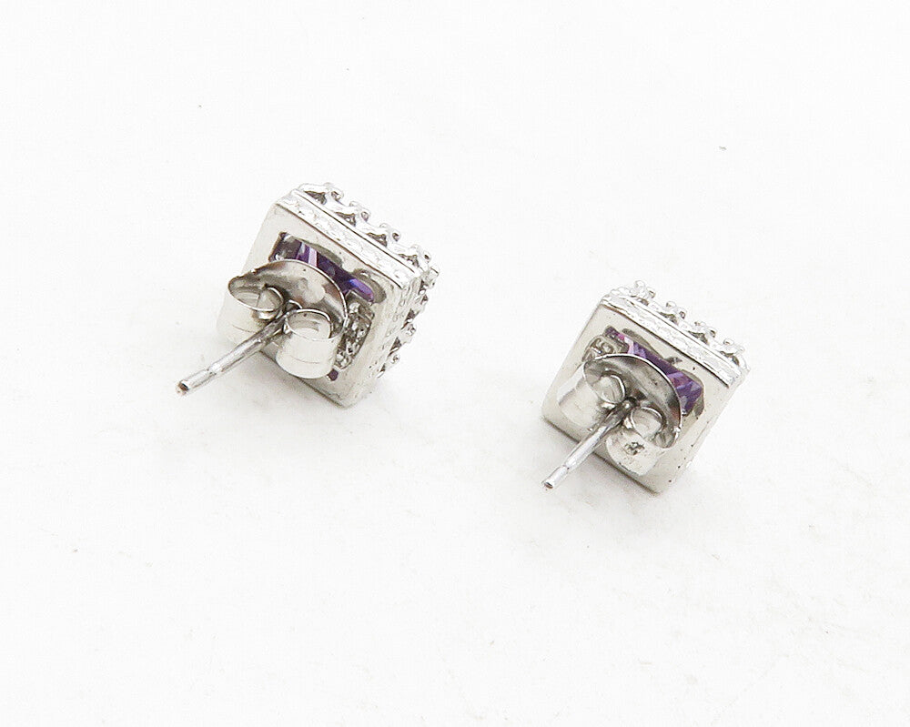 925 Sterling Silver  Sparkling Purple Cubic Zirconia Stud Earrings  EG6508