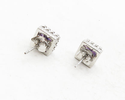 925 Sterling Silver  Sparkling Purple Cubic Zirconia Stud Earrings  EG6508