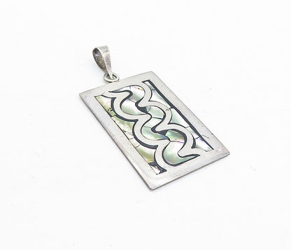925 Sterling Silver  Vintage Abalone Shell Swirl Inlay Square Pendant  PT3545
