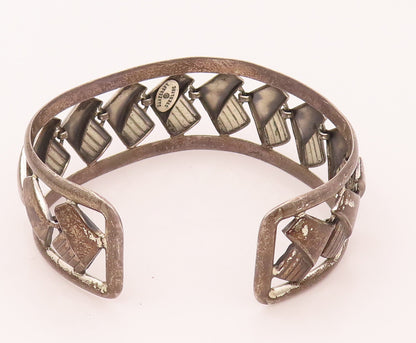 DANECRAFT 925 Silver  Vintage Chair Chain Within 2 Band Cuff Bracelet  BT9918