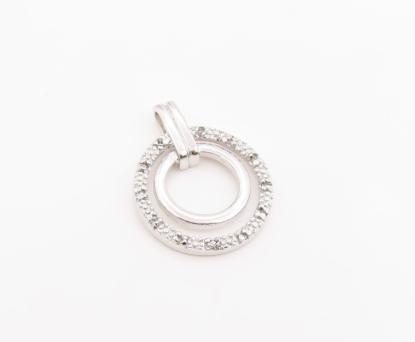 925 Sterling Silver Vintage Pendant Real Diamonds Double Circle Charm  PT25974