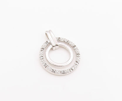 925 Sterling Silver Vintage Pendant Real Diamonds Double Circle Charm  PT25974