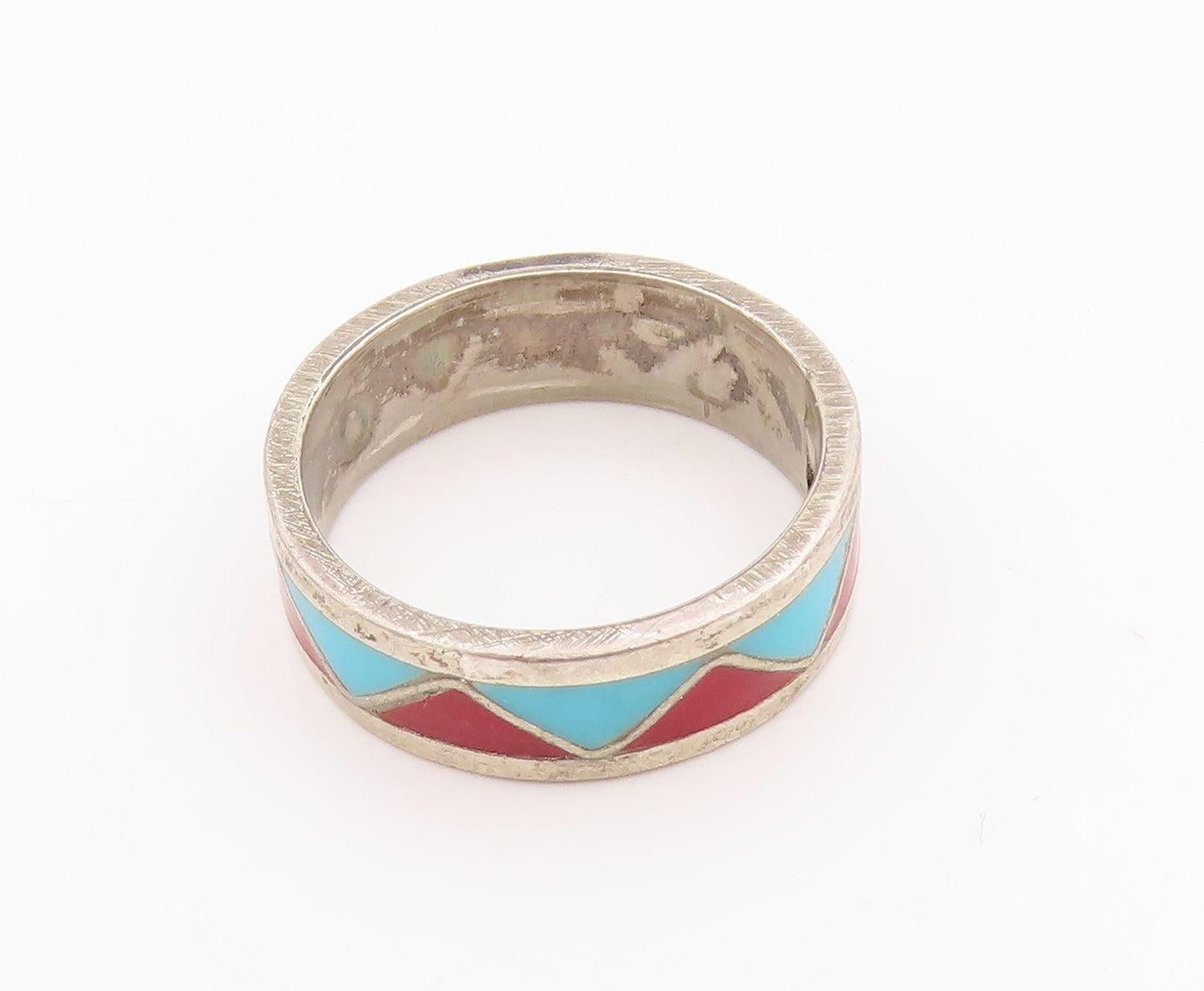 925 Sterling Silver Vintage Ring Triangle Larimar & Gemstone Inlay Sz 7  RG33185