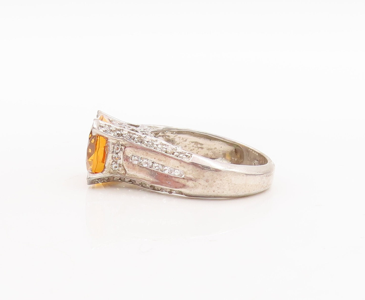 925 Sterling Silver Vintage Ring Citrine Princess Cut Topaz Neck  Sz 7  RG29169
