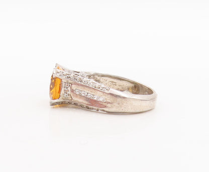 925 Sterling Silver Vintage Ring Citrine Princess Cut Topaz Neck  Sz 7  RG29169