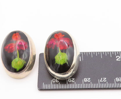 925 Sterling Silver Vintage Earrings MEXICO Modernist Dried Flowers  EG13583