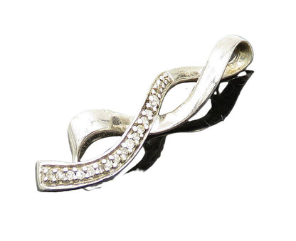 925 Sterling Silver  Vintage Genuine Diamonds Swirl Ribbon Pendant  PT15555