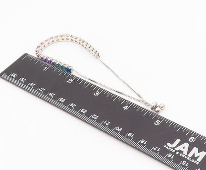925 Sterling Silver Vintage Bracelet Rainbow Gemstones Tennis Chain  BT11549
