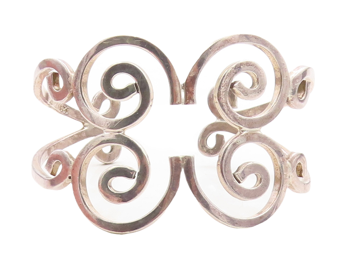 925 Sterling Silver  Vintage Shiny Open Spiral Design Cuff Bracelet  BT1907