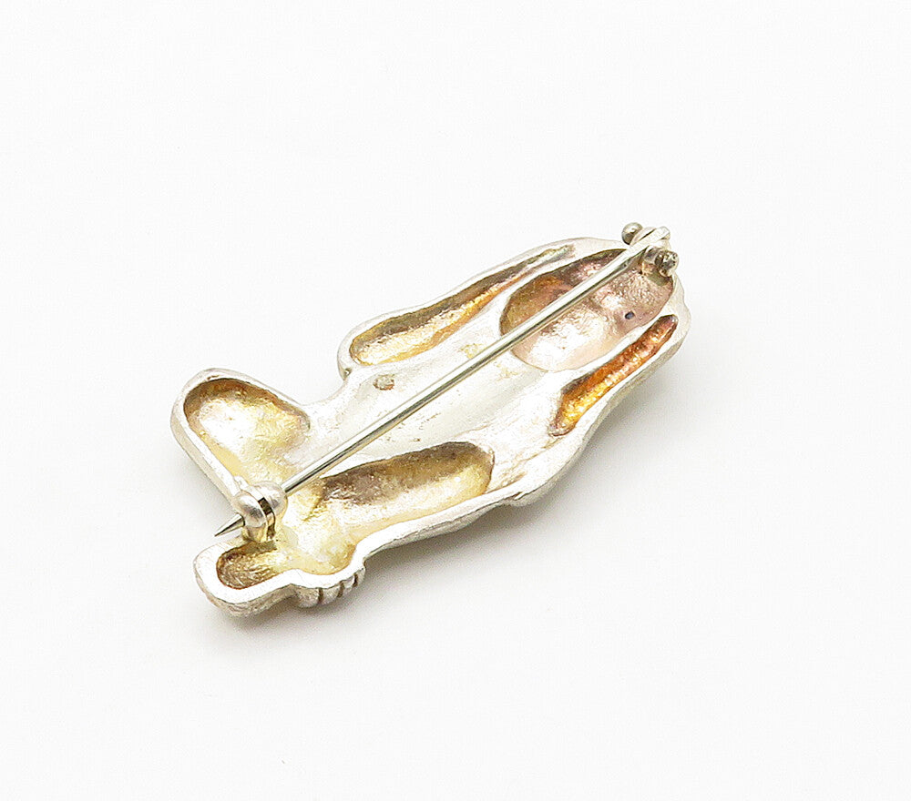 14k Gold 925 Sterling Silver Vintage  Hear No Evil Monkey Brooch Pin  BP6276