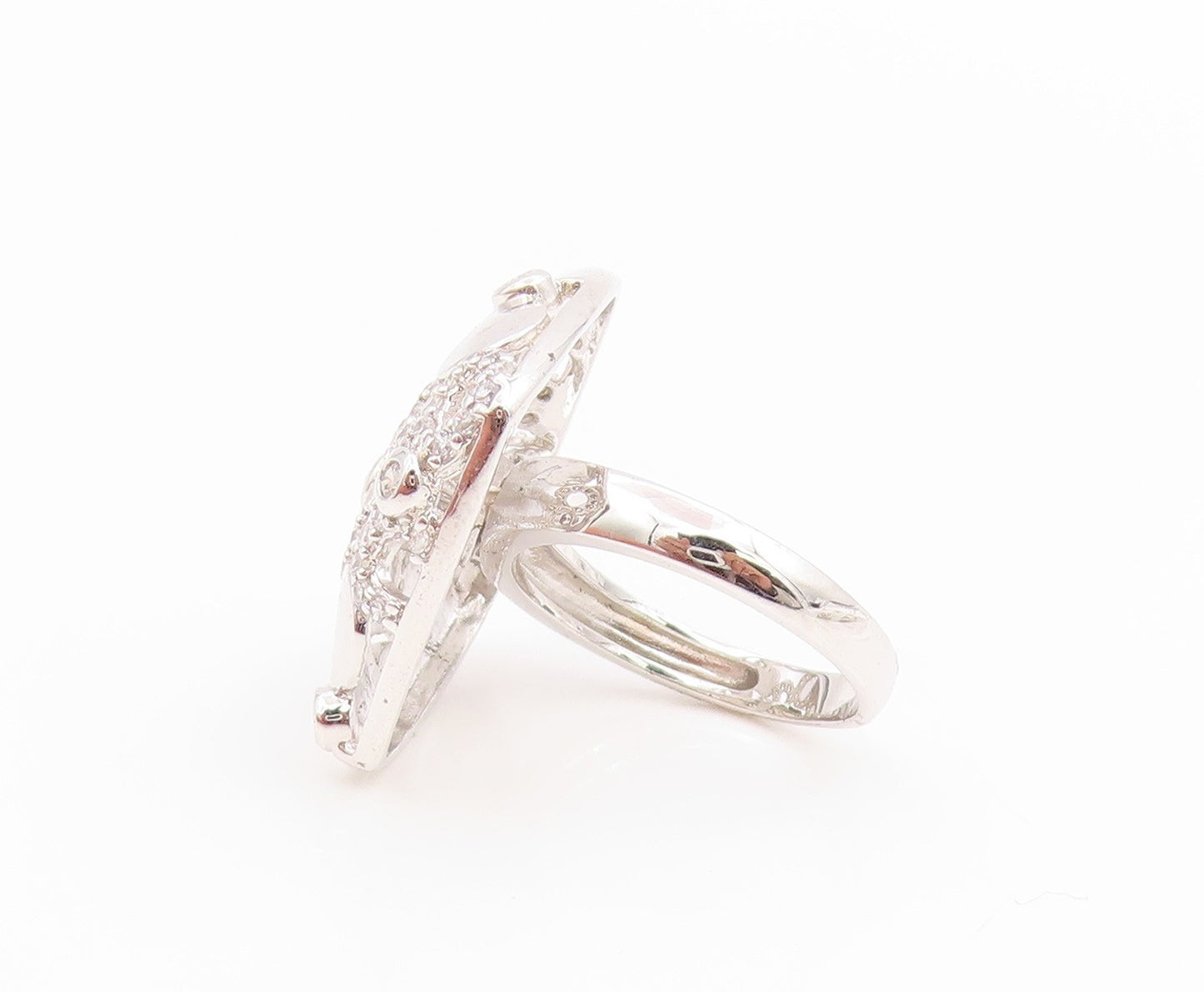 925 Sterling Silver Vintage Ring CZ Openwork Floral Petals Band  Sz 7  RG35763